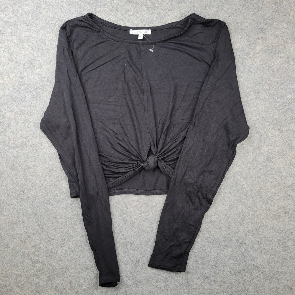 Charlotte Russe Shirt Womens XL Black Twist Front Cropped‎ Dolman Long Sleeve